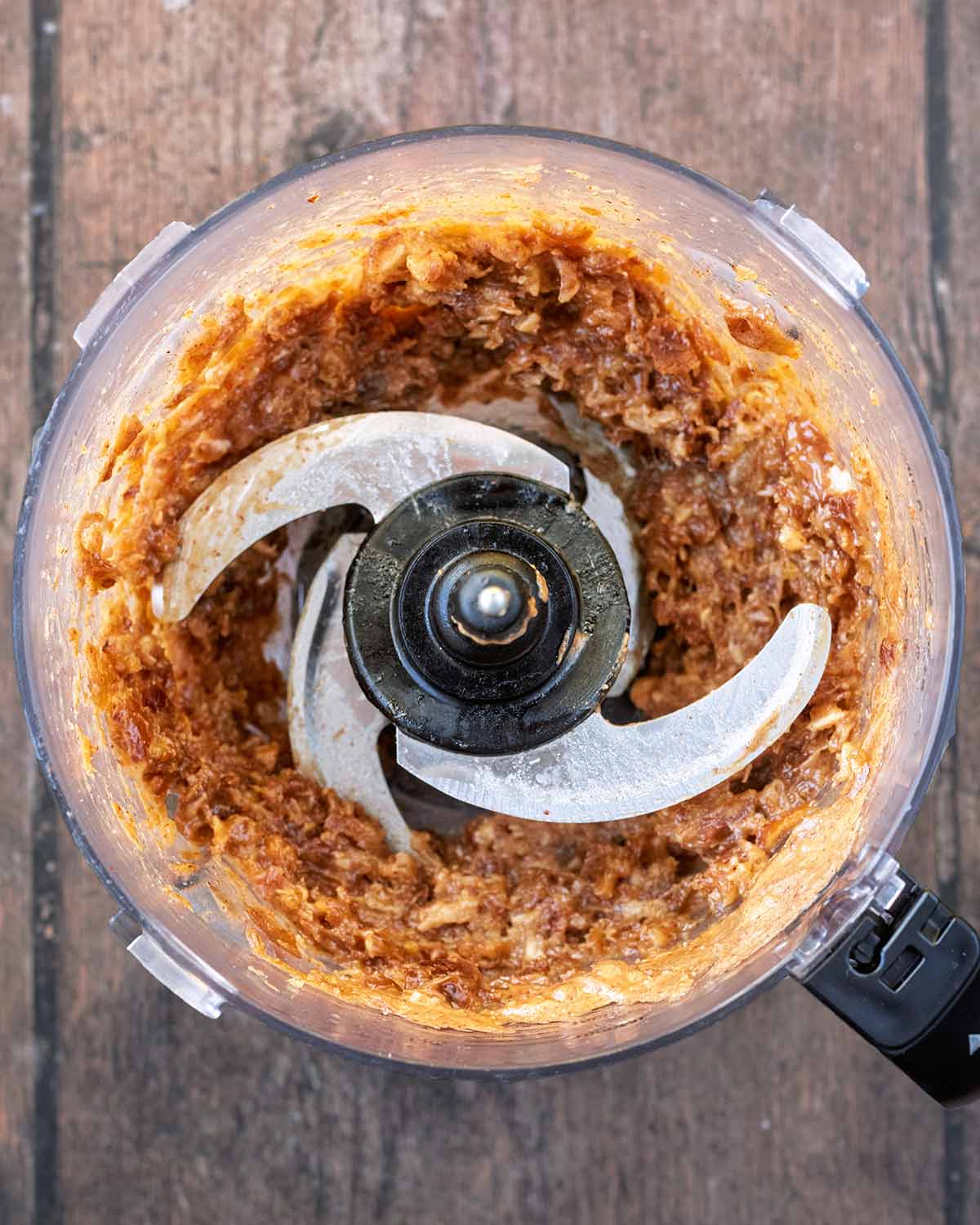 Blended date caramel in a food processor.